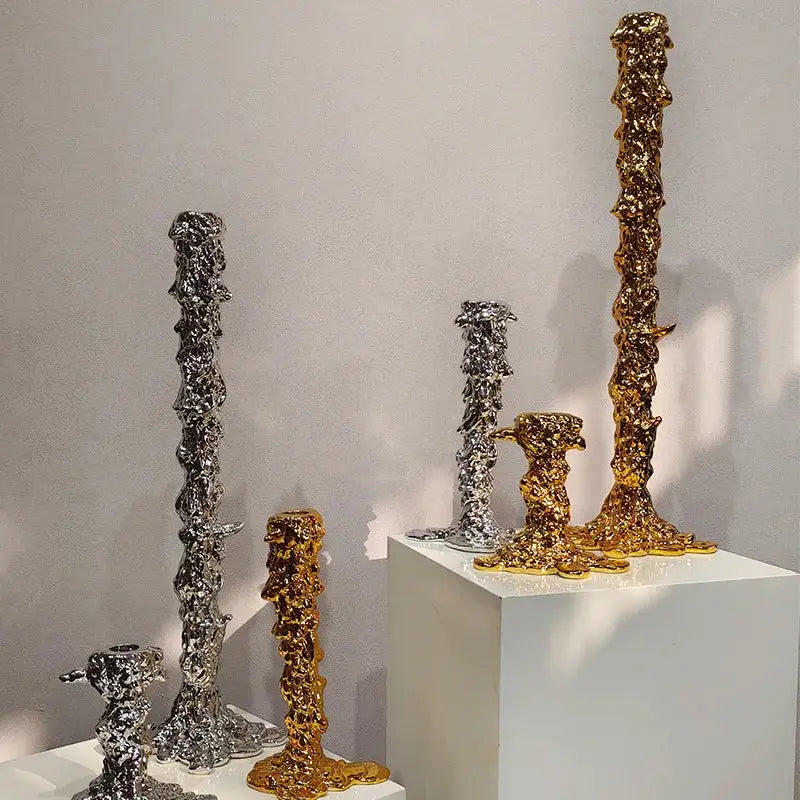 Gold Melted Candlestick Holder