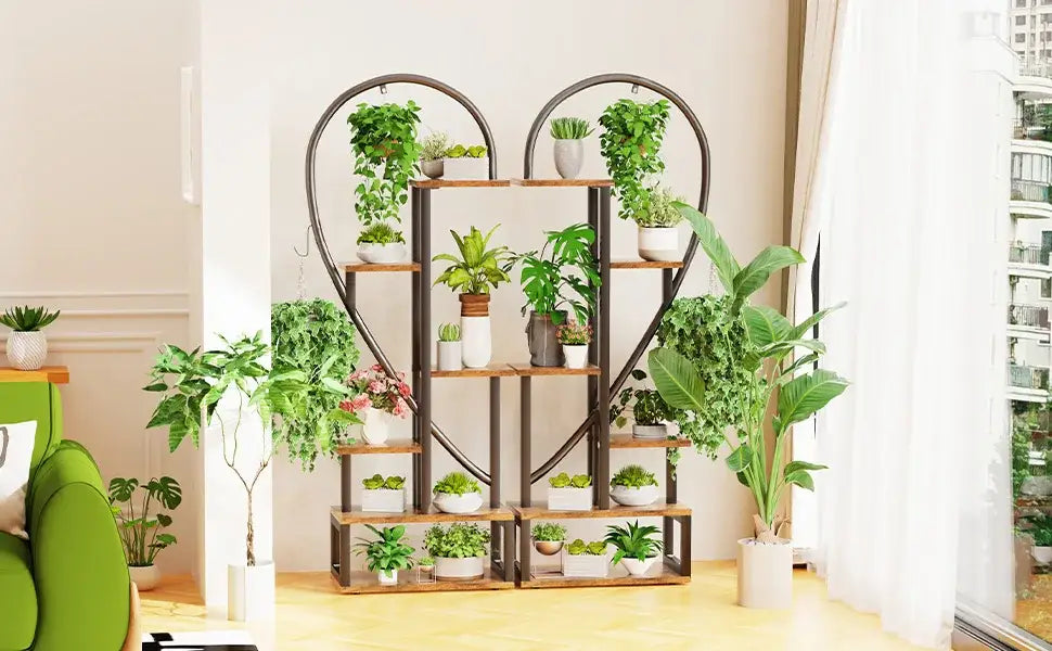 Six-Tier Black Metal Plant Stand for Entryways
