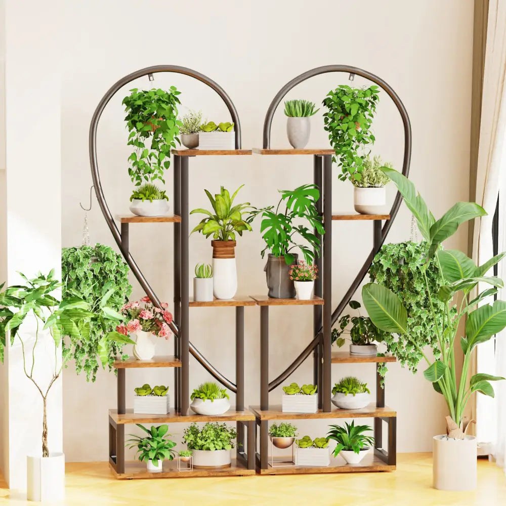Six-Tier Black Metal Plant Stand for Entryways