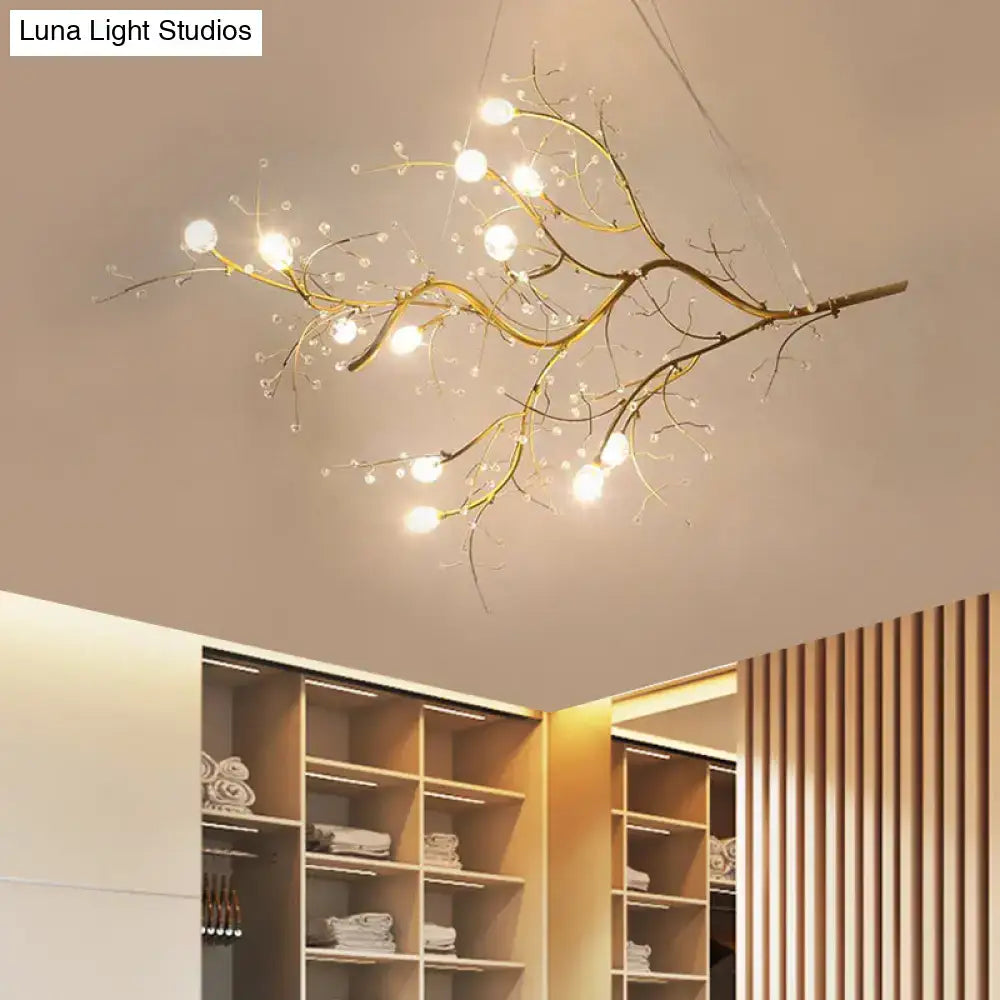 Gold Metallic Branch Crystal Bead Chandelier