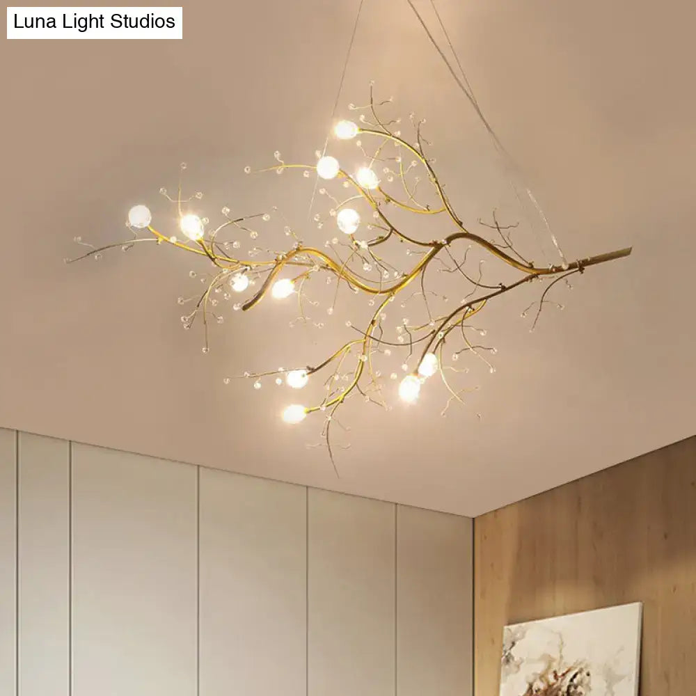 Gold Metallic Branch Crystal Bead Chandelier