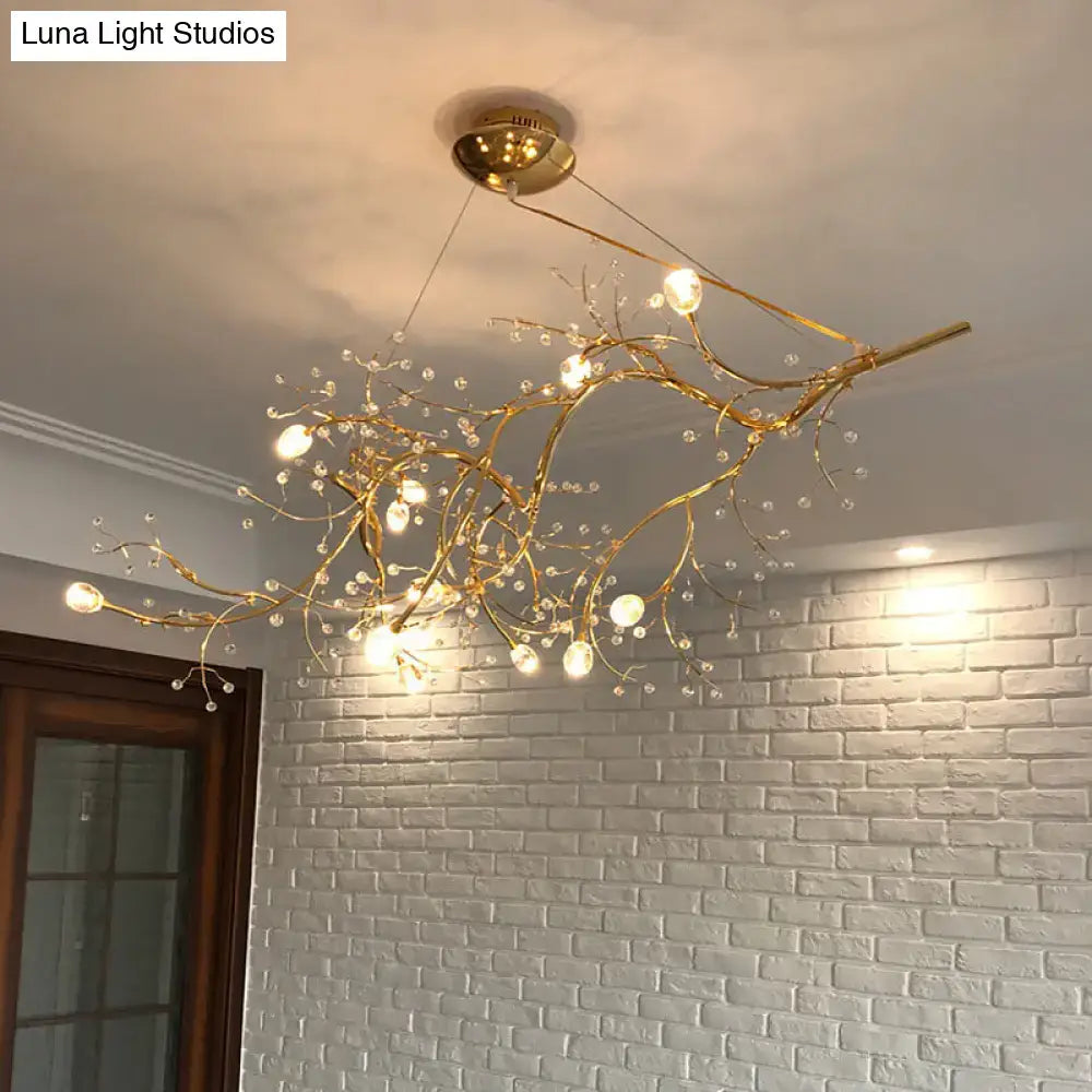 Gold Metallic Branch Crystal Bead Chandelier