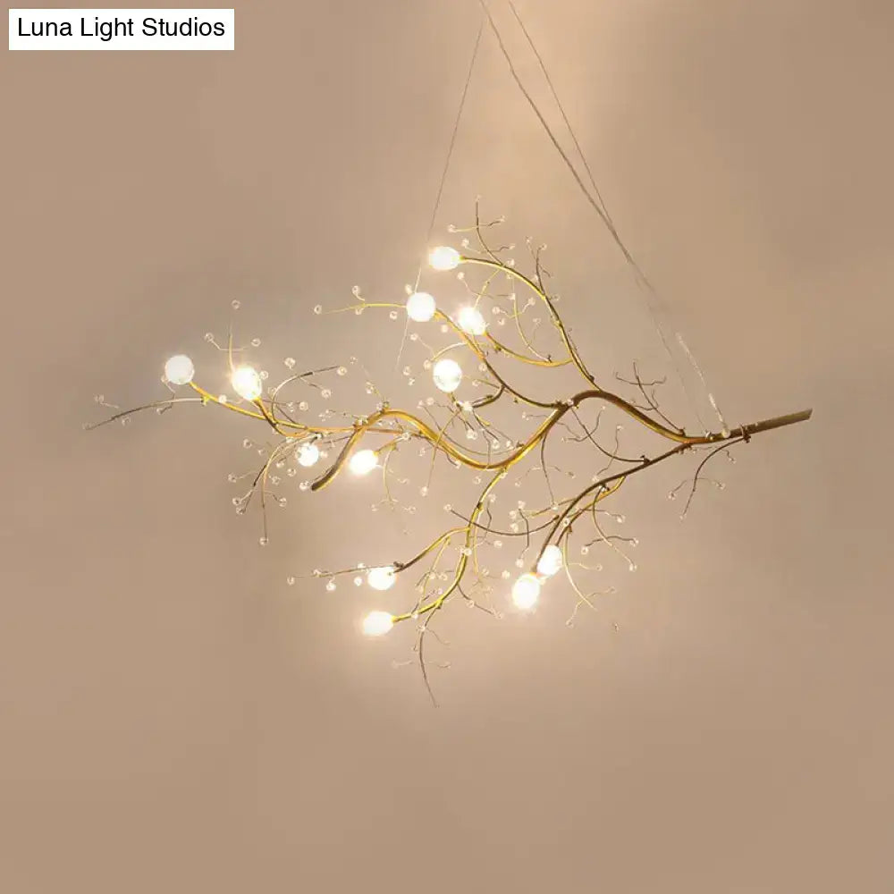 Gold Metallic Branch Crystal Bead Chandelier