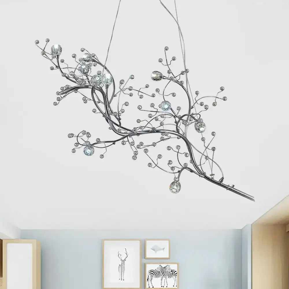 Gold Metallic Branch Crystal Bead Chandelier