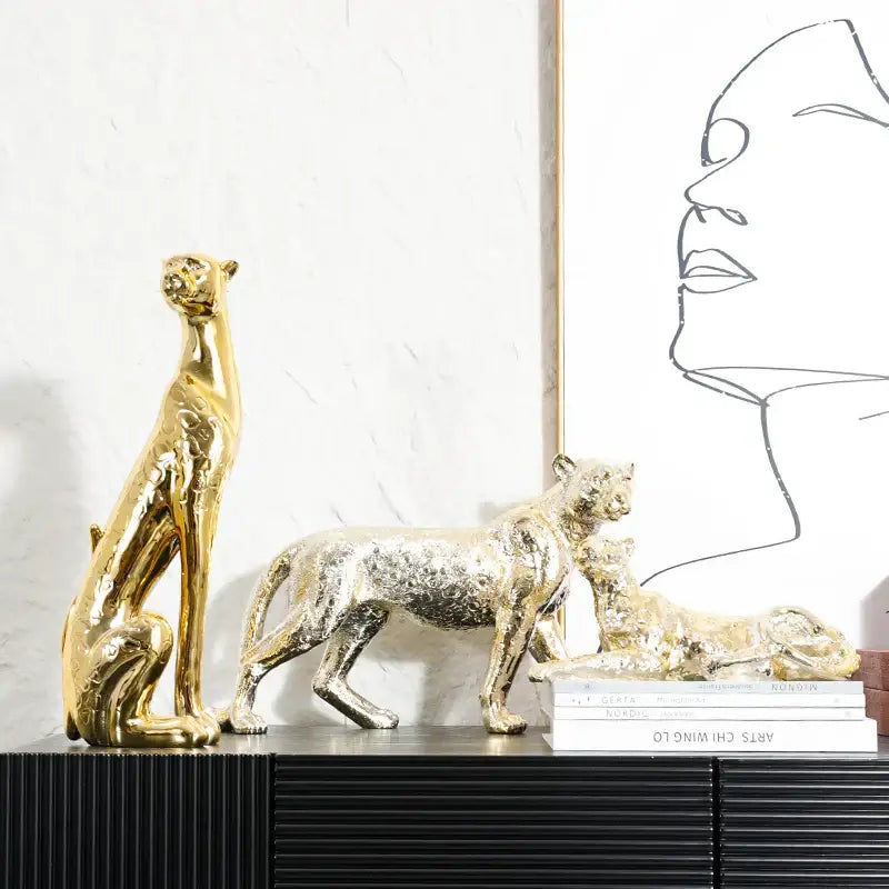 Gold Silver Leopard Sculpture