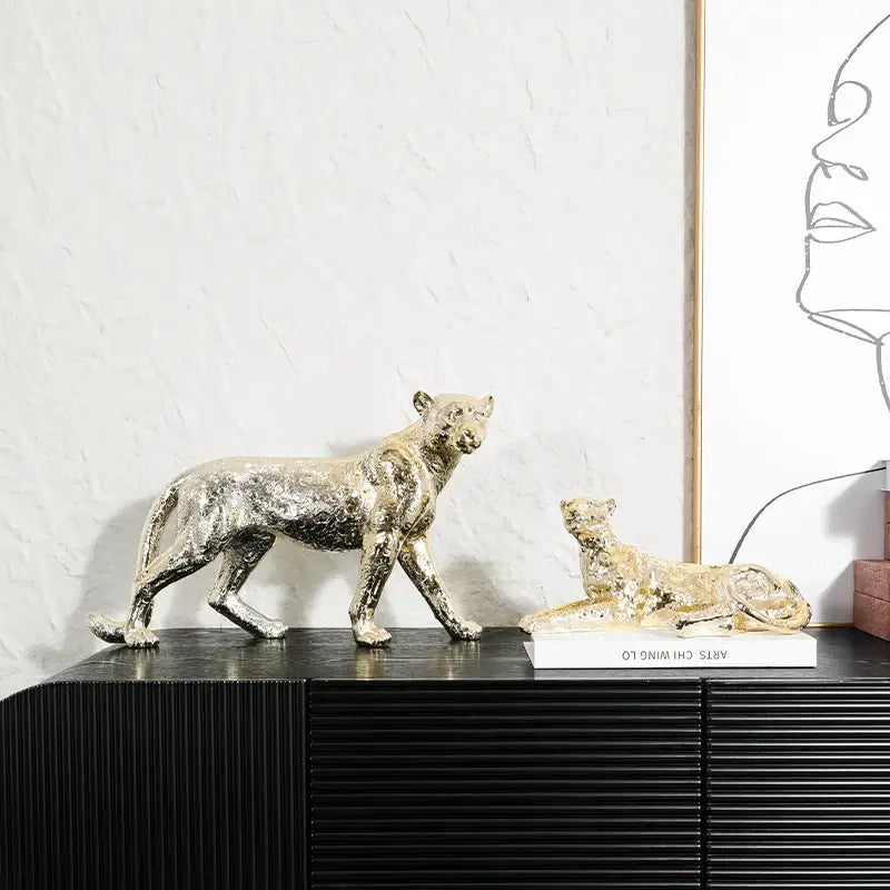 Gold Silver Leopard Sculpture