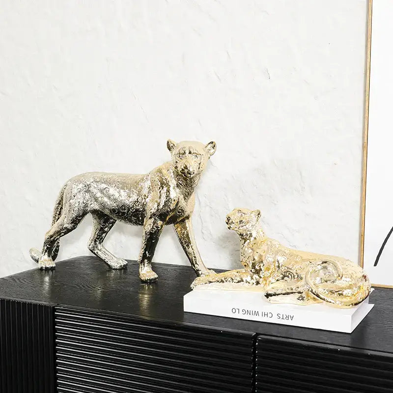 Gold Silver Leopard Sculpture