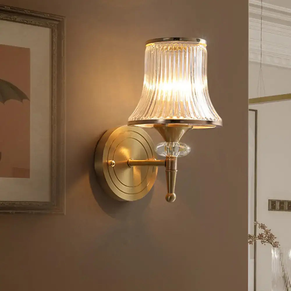 Brass Crystal Ribbed Sconce
