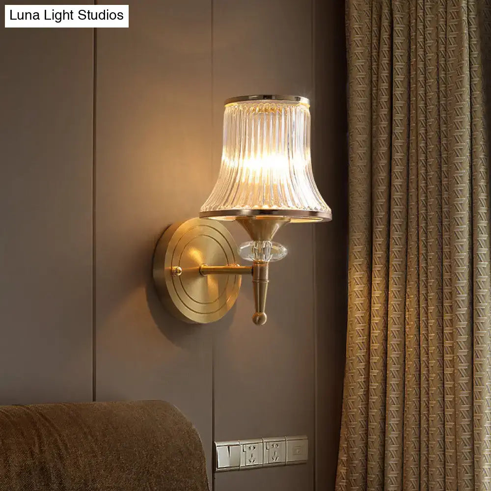 Brass Crystal Ribbed Sconce