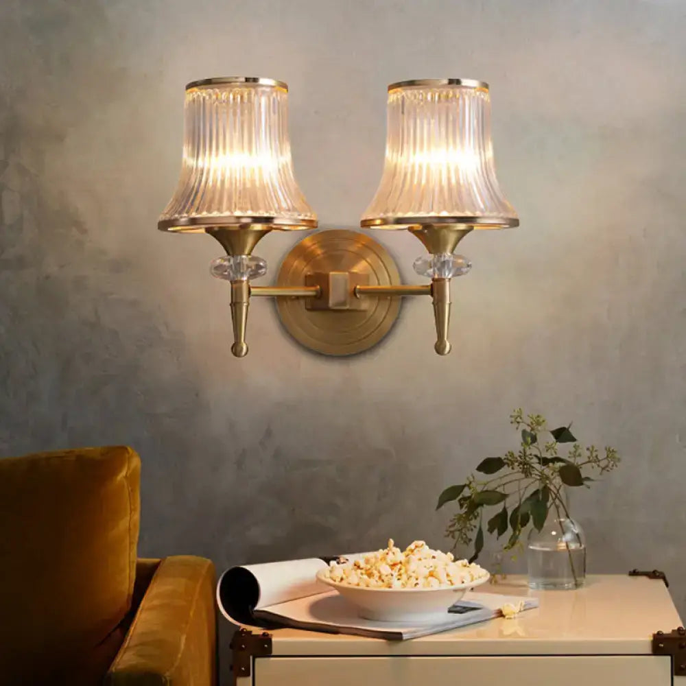 Brass Crystal Ribbed Sconce