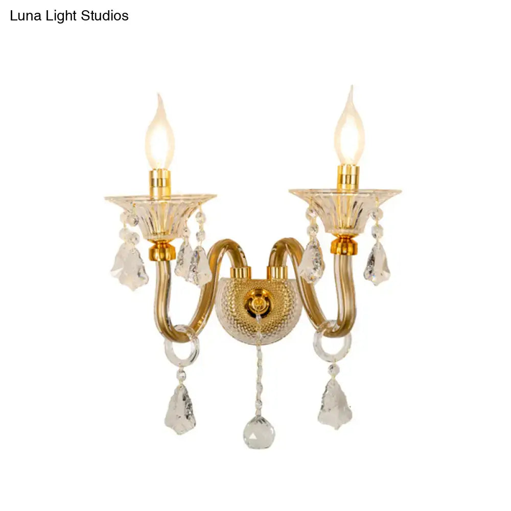 Brass Crystal Candle Sconce