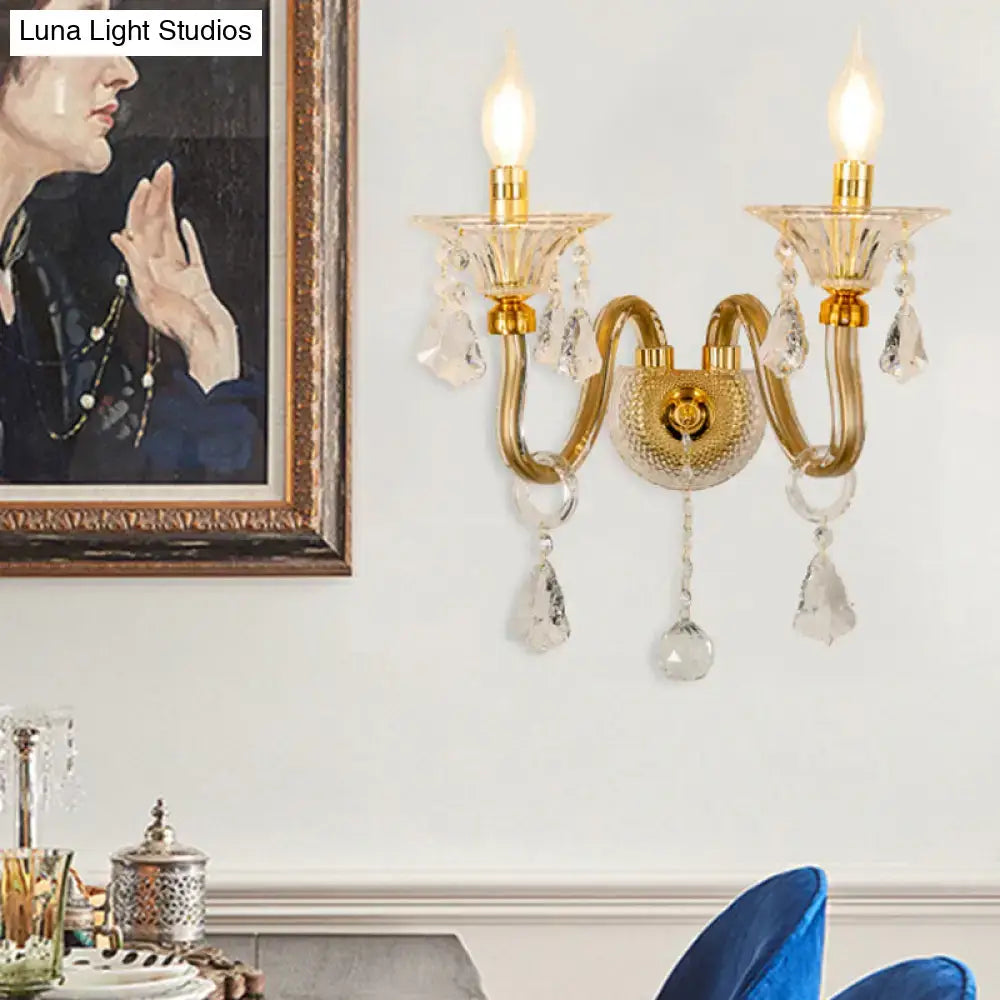 Brass Crystal Candle Sconce