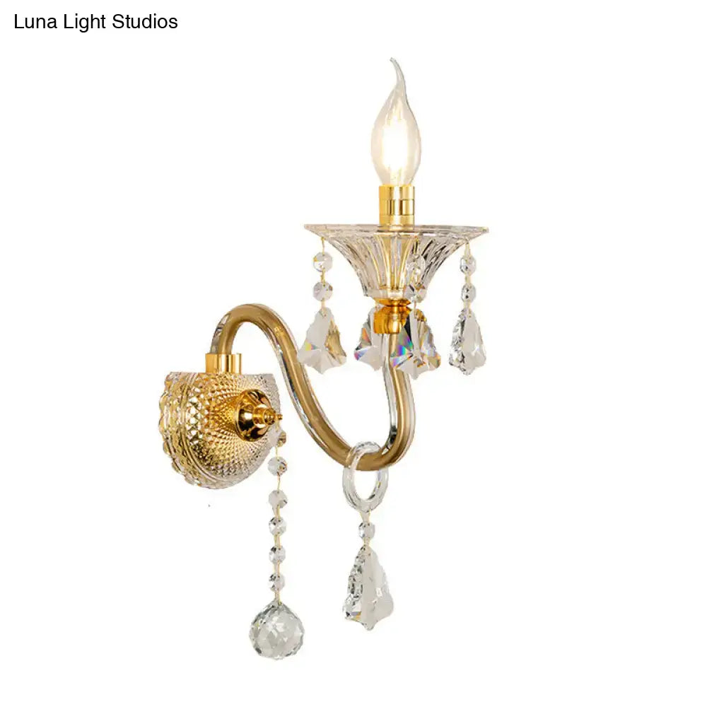 Brass Crystal Candle Sconce