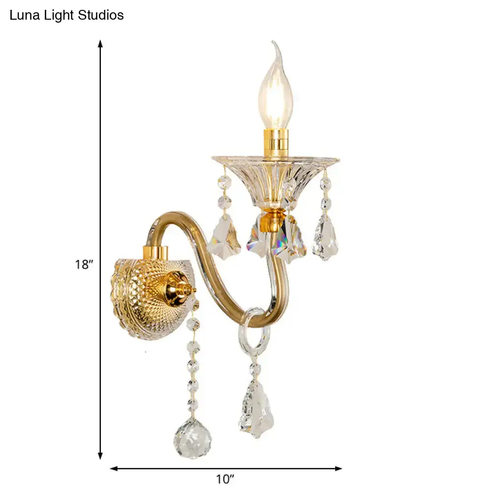 Brass Crystal Candle Sconce