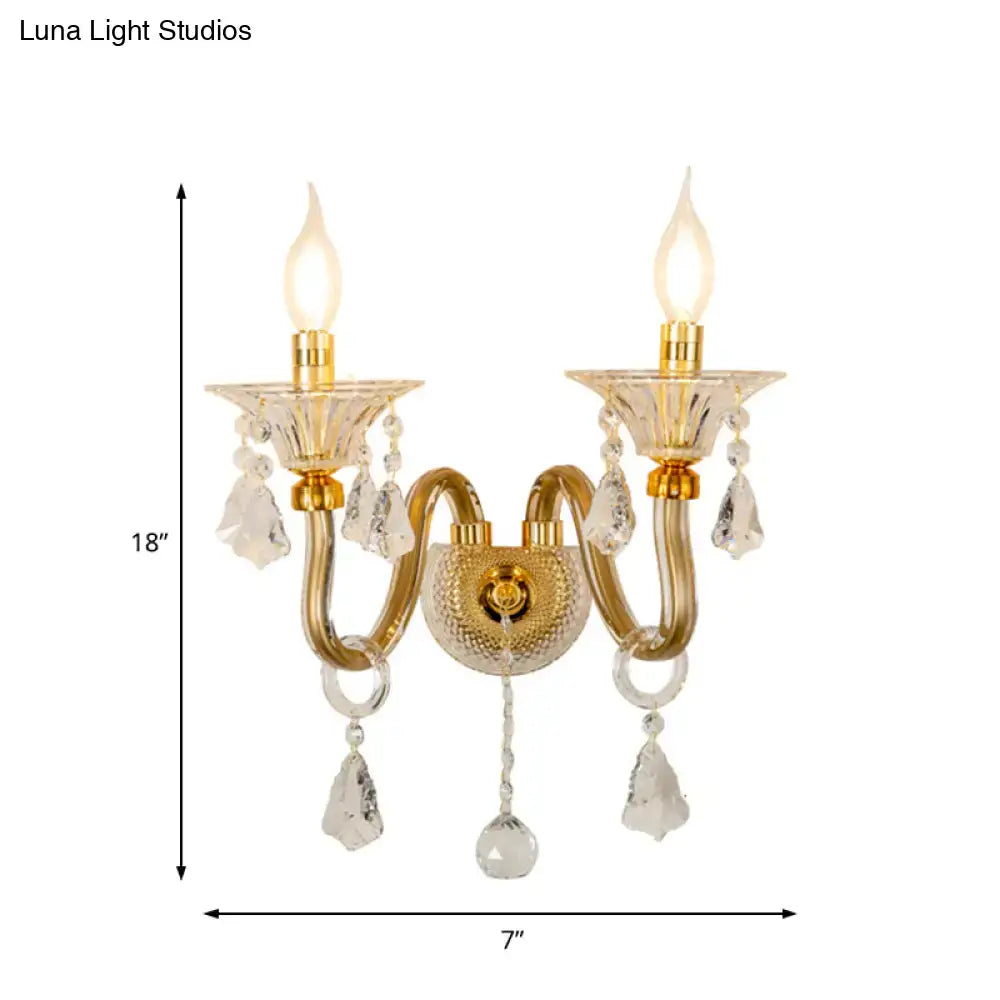 Brass Crystal Candle Sconce