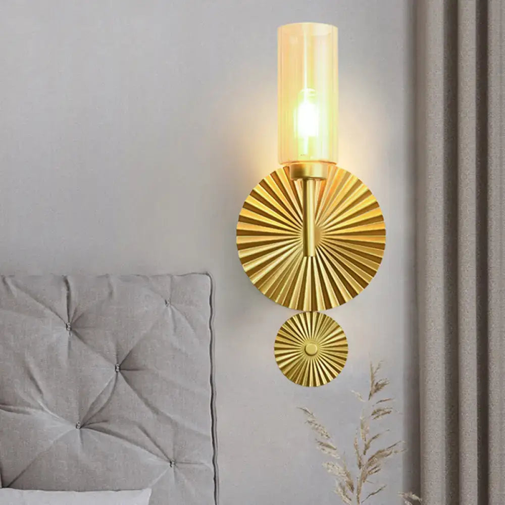 Brass Scalloped Amber Glass Sconce