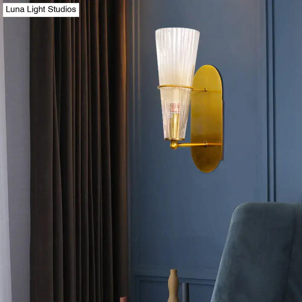 Brass Ribbed Glass Wall Lamp