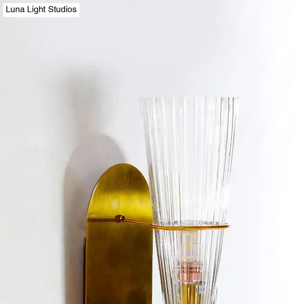 Brass Ribbed Glass Wall Lamp