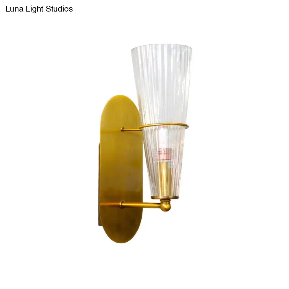 Brass Ribbed Glass Wall Lamp