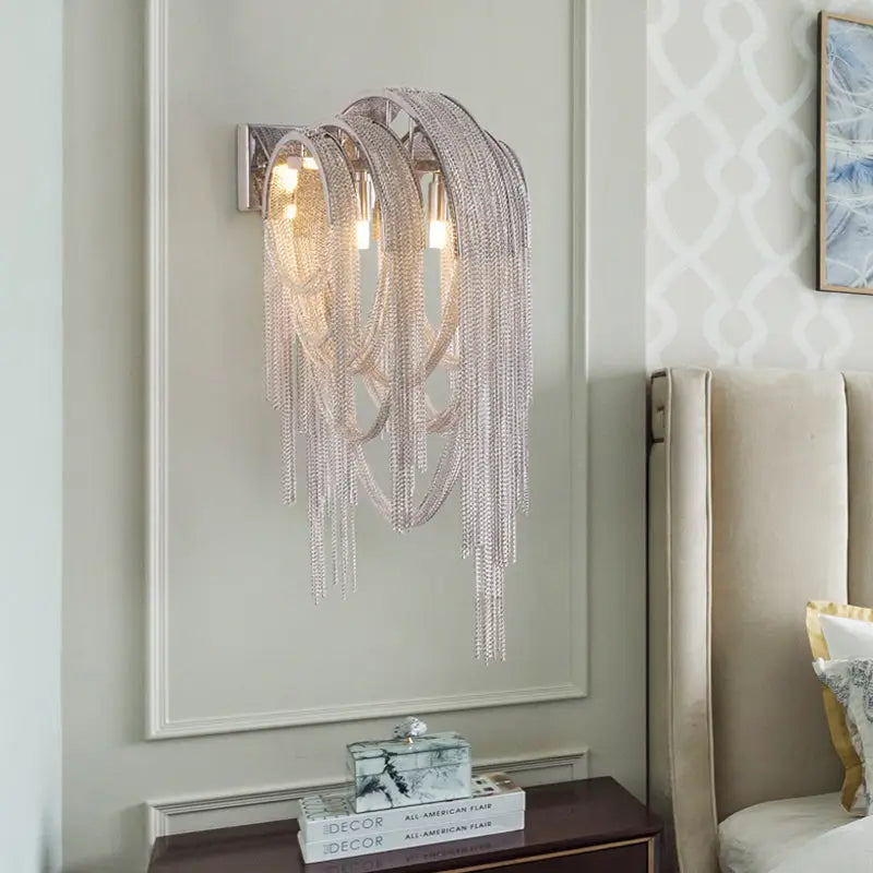 Gold Silver Stacked Tassel Wall Sconce