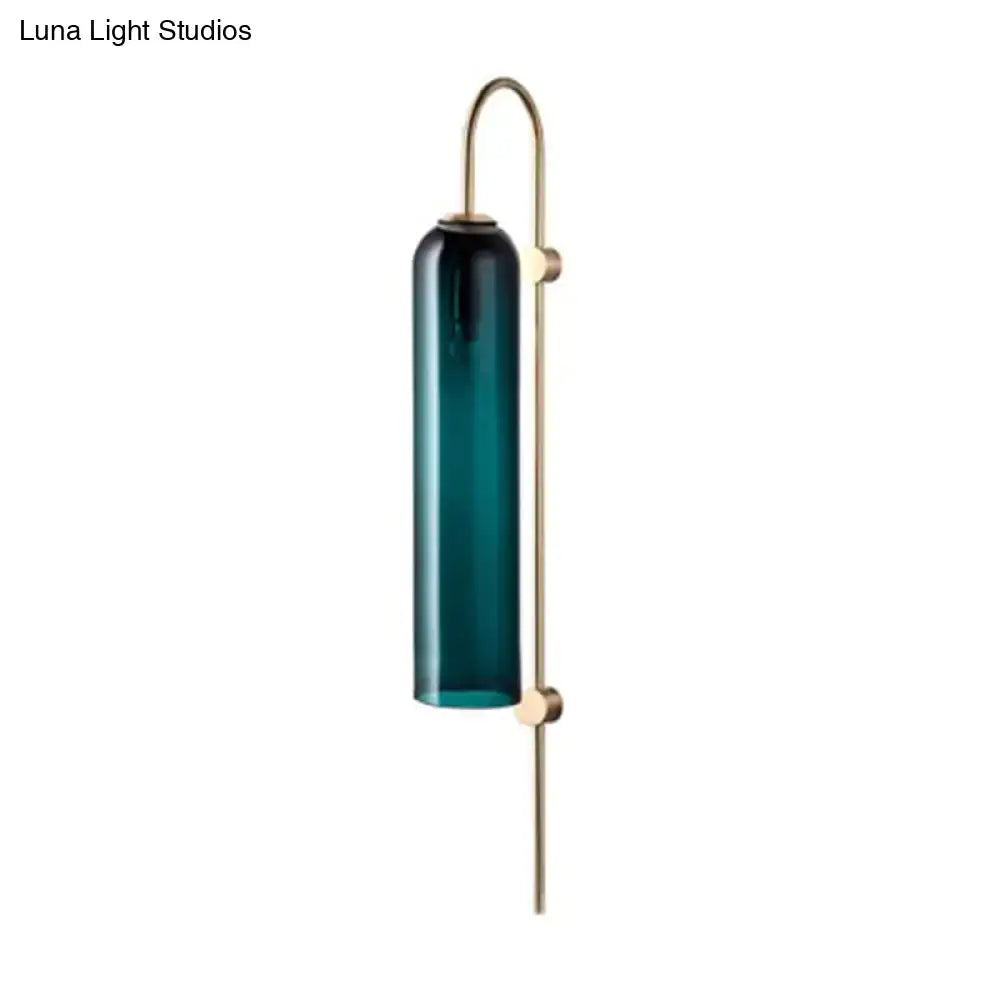 Brass Teal Glass Gooseneck Wall Sconce