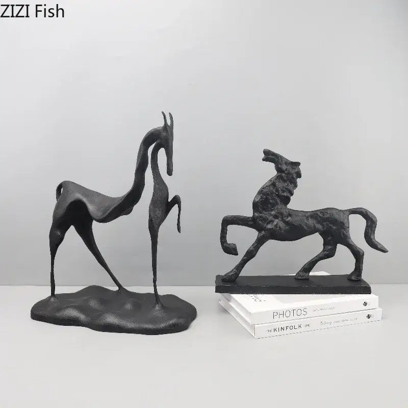 Black Cast Iron Horse Sculpture