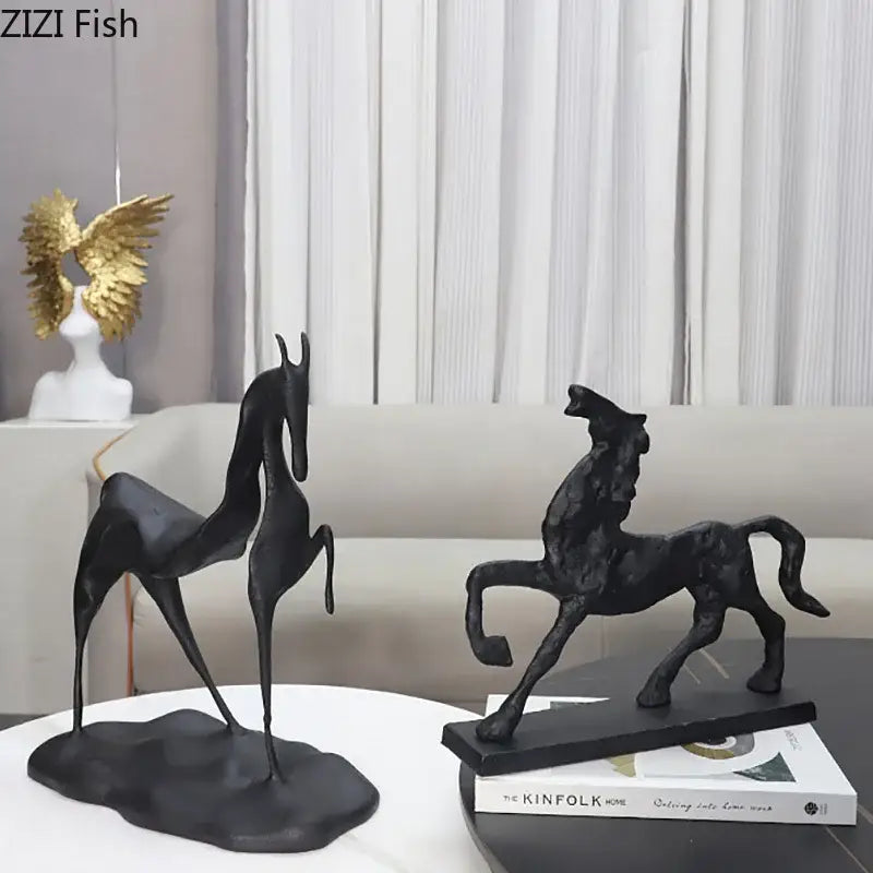 Black Cast Iron Horse Sculpture