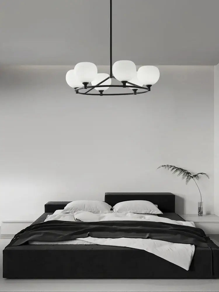 Black Glass Chandelier with Polished Copper Finish