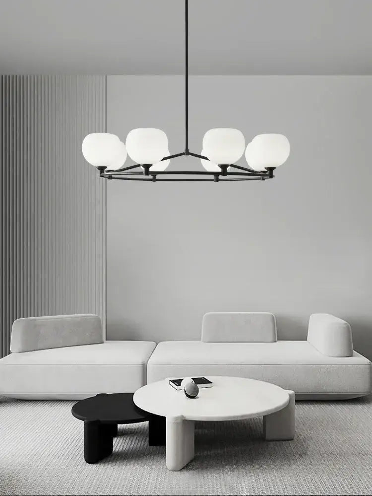 Black Glass Chandelier with Polished Copper Finish