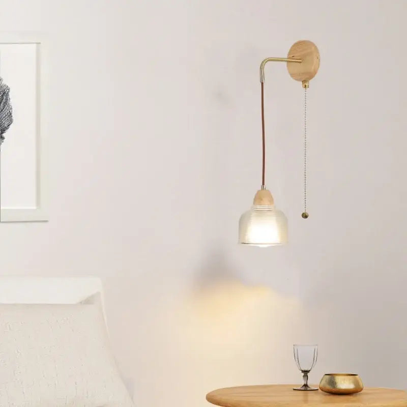 Brass Glass Pull-Chain Wall Light
