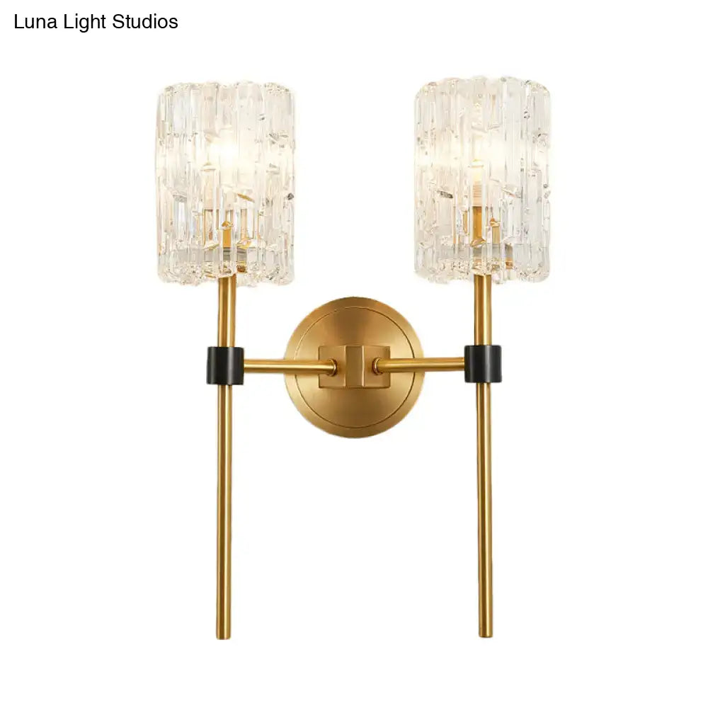 Brass Crystal Wall Sconce Slender Cylinder