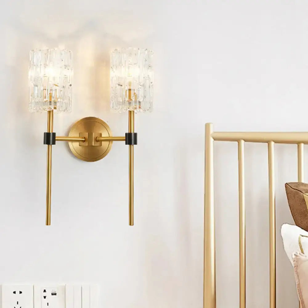 Brass Crystal Wall Sconce Slender Cylinder