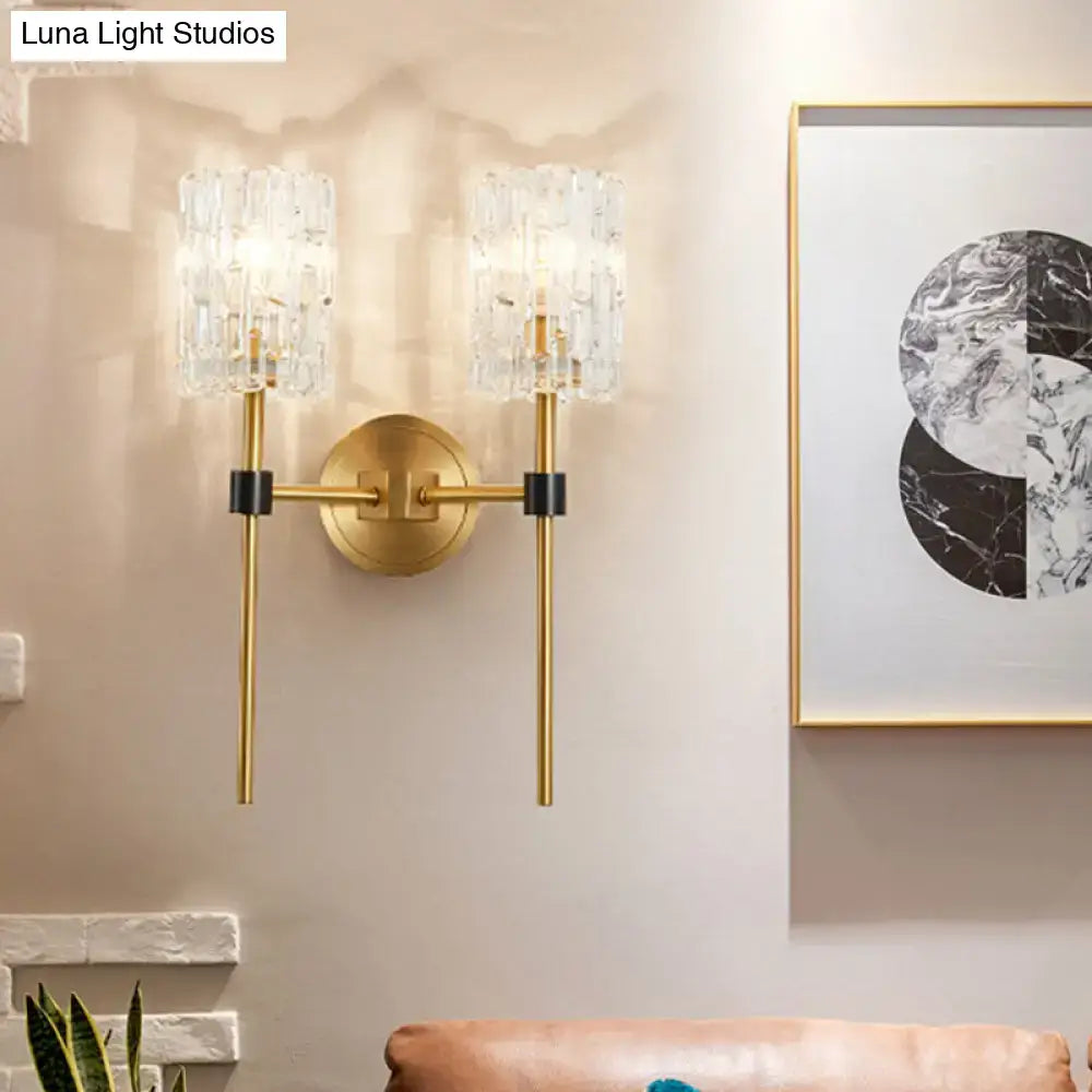 Brass Crystal Wall Sconce Slender Cylinder