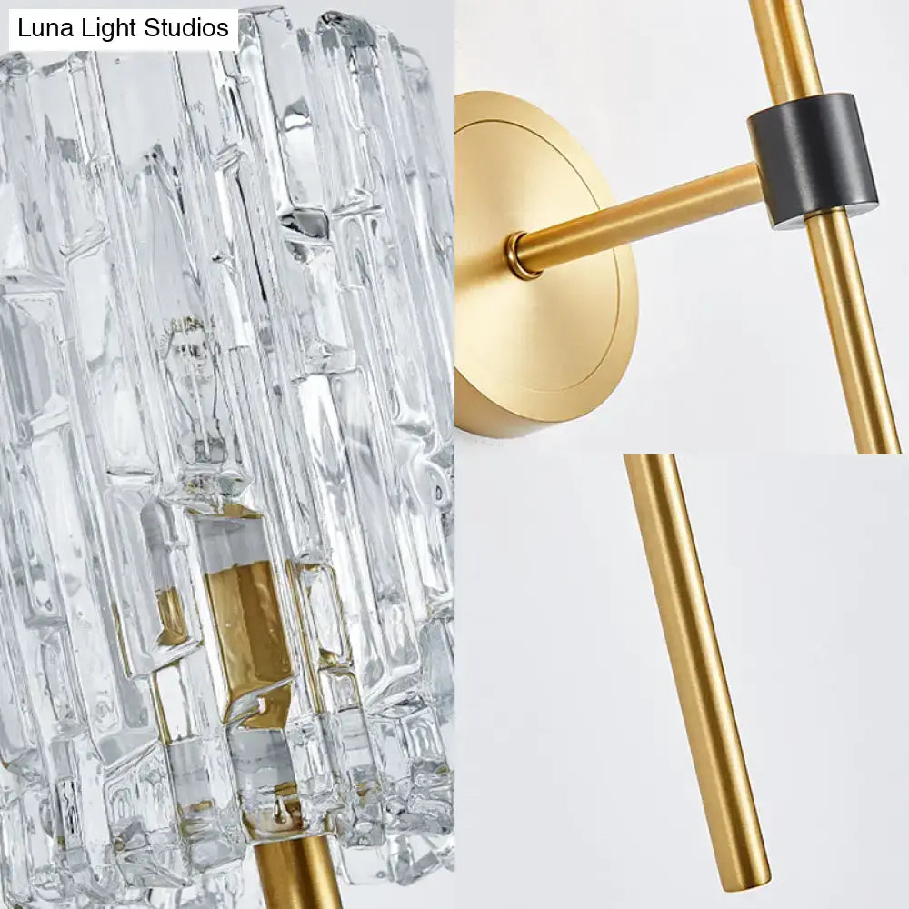 Brass Crystal Wall Sconce Slender Cylinder