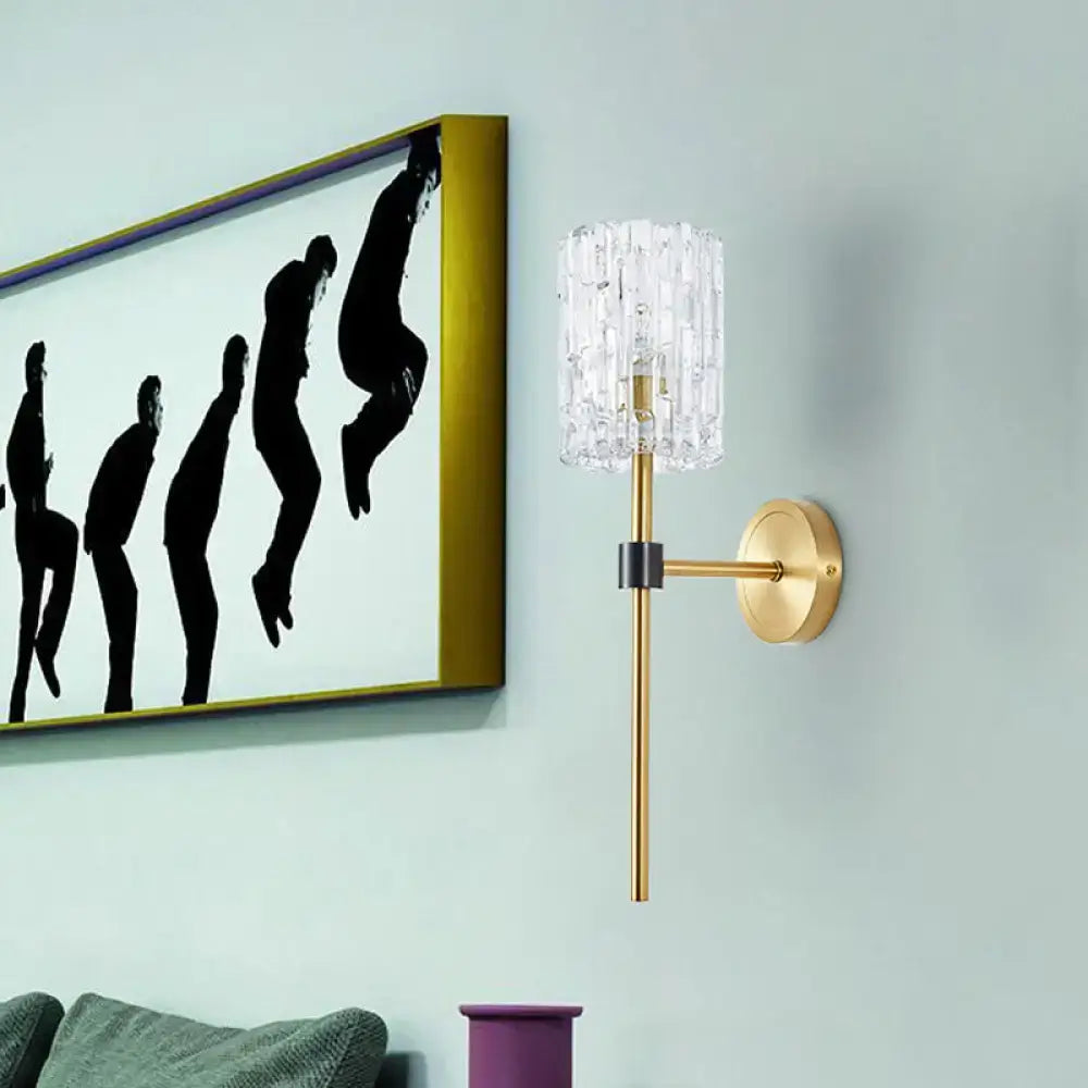 Brass Crystal Wall Sconce Slender Cylinder