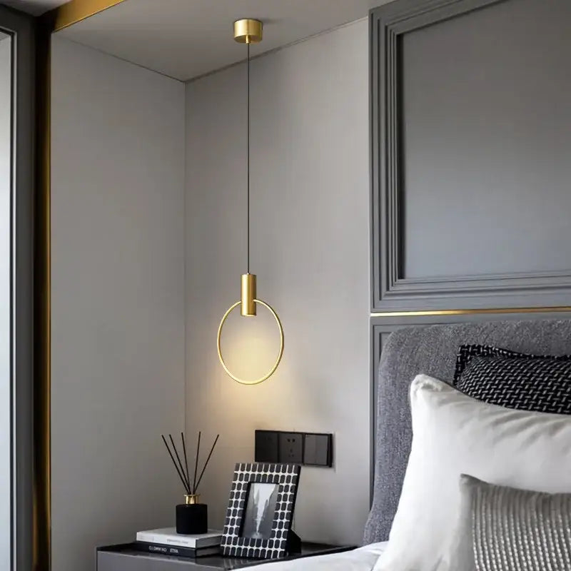 Gold Ring Chandelier Light Crafted from Copper