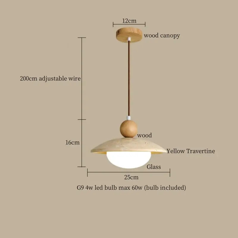 Yellow Travertine Pendant Light Vintage Style