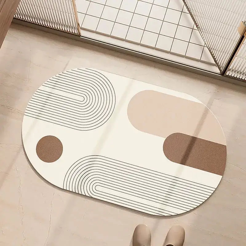 Cream Geometric Bathroom Rug