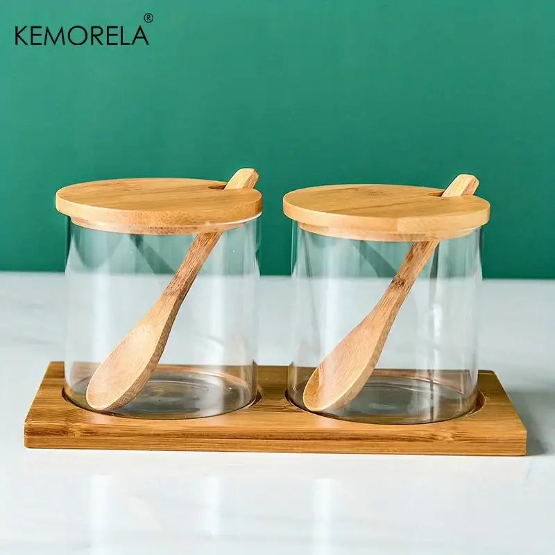 Glass Bamboo Spice Jars