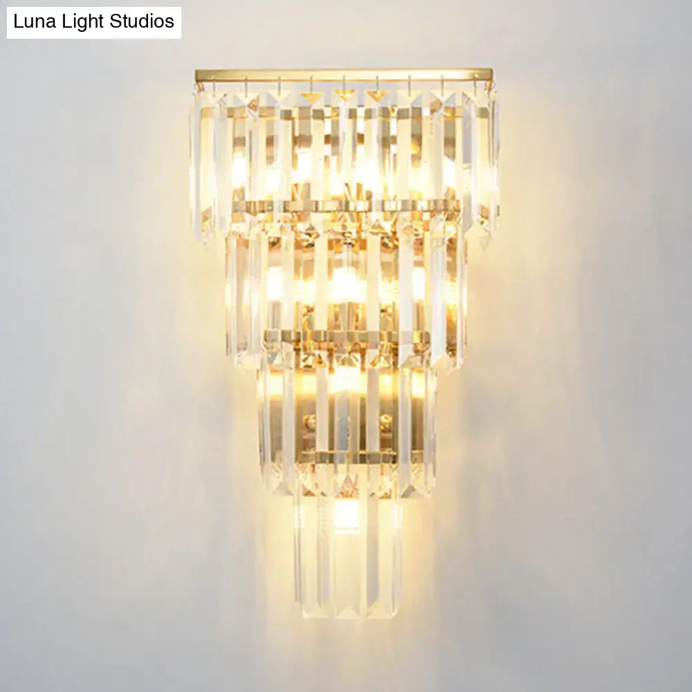 Gold Crystal Tiered Block Sconce