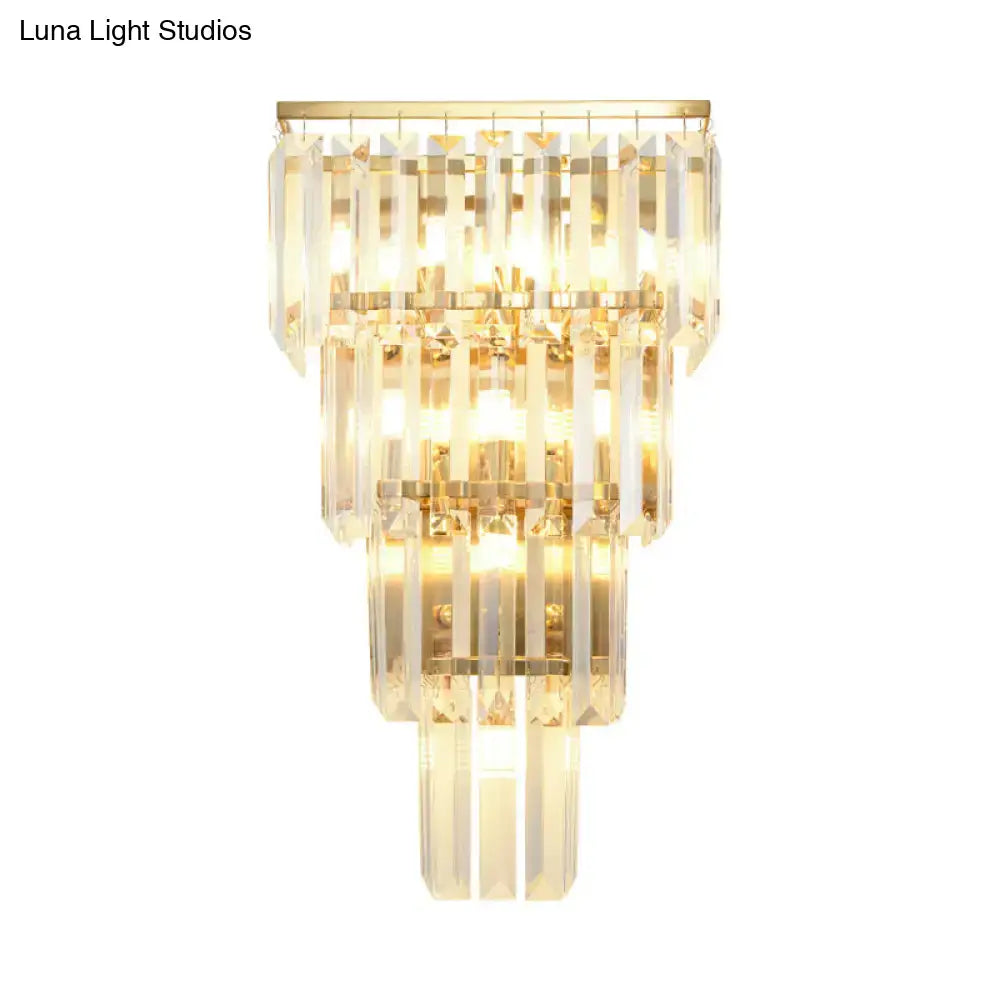 Gold Crystal Tiered Block Sconce