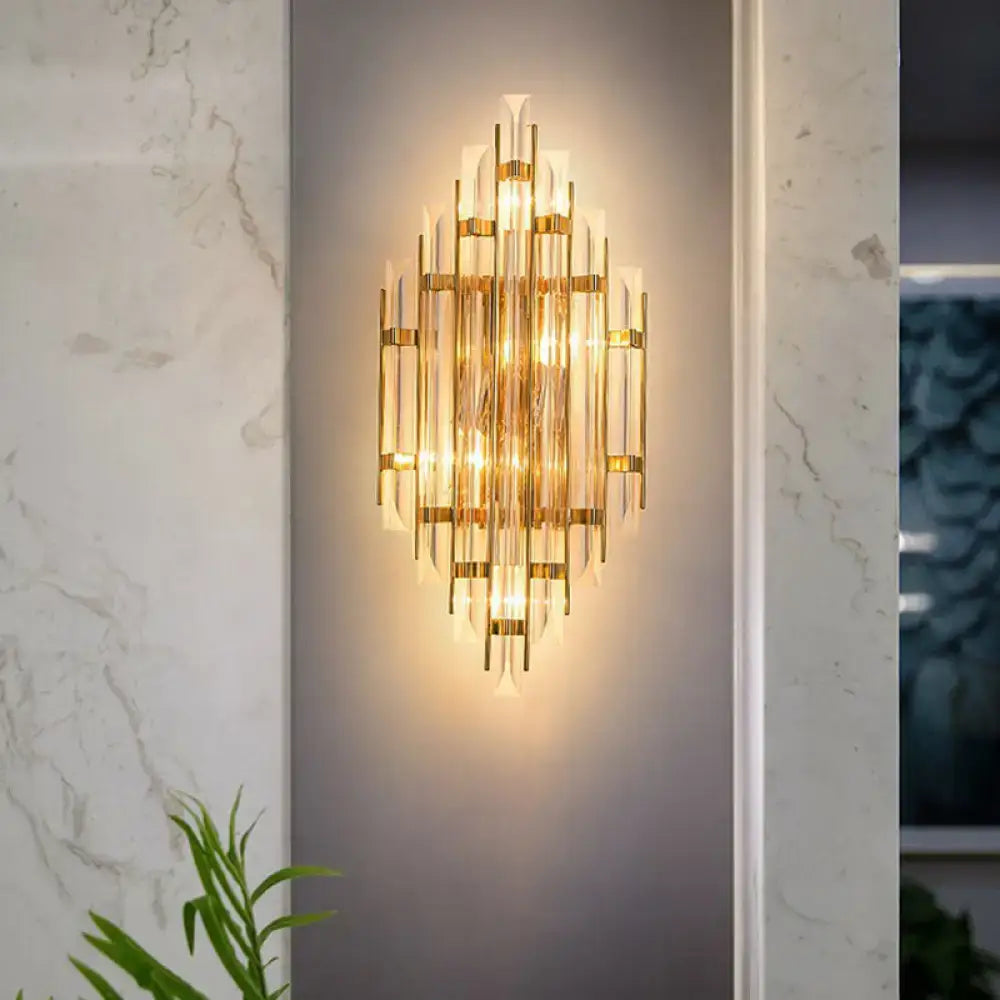 Gold Crystal Rhombus Living Room Wall Sconce