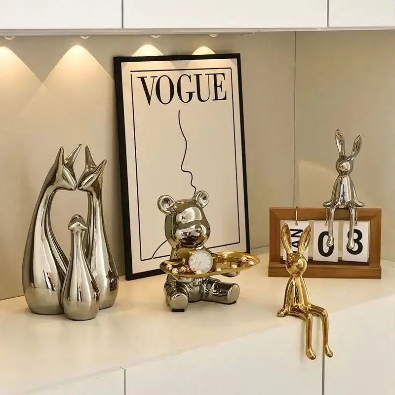 Gold Silver Ceramic Rabbit