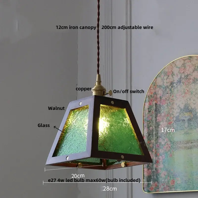 Walnut Brass Pendant Lamp With Diffused Glass Shade