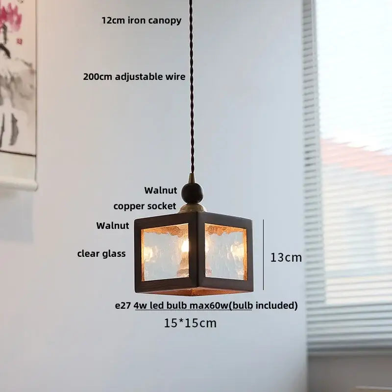Walnut Brass Pendant Lamp With Diffused Glass Shade
