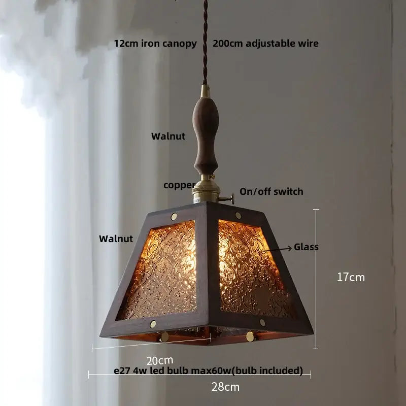 Walnut Brass Pendant Lamp With Diffused Glass Shade