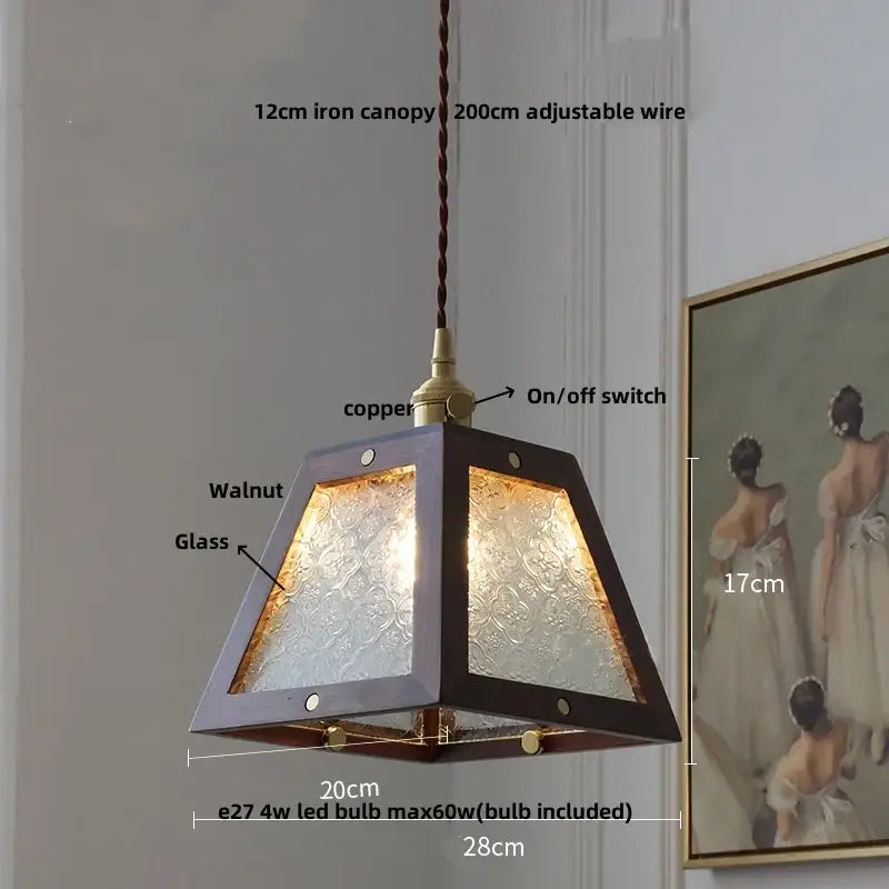 Walnut Brass Pendant Lamp With Diffused Glass Shade