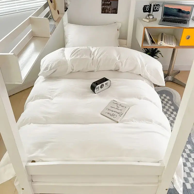 White Cotton Bedding Set 180cm 4-Piece Soft