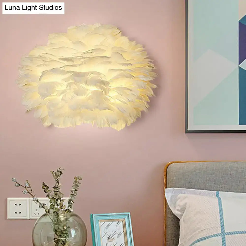 White Feather Minimalist Bedroom Wall Sconce
