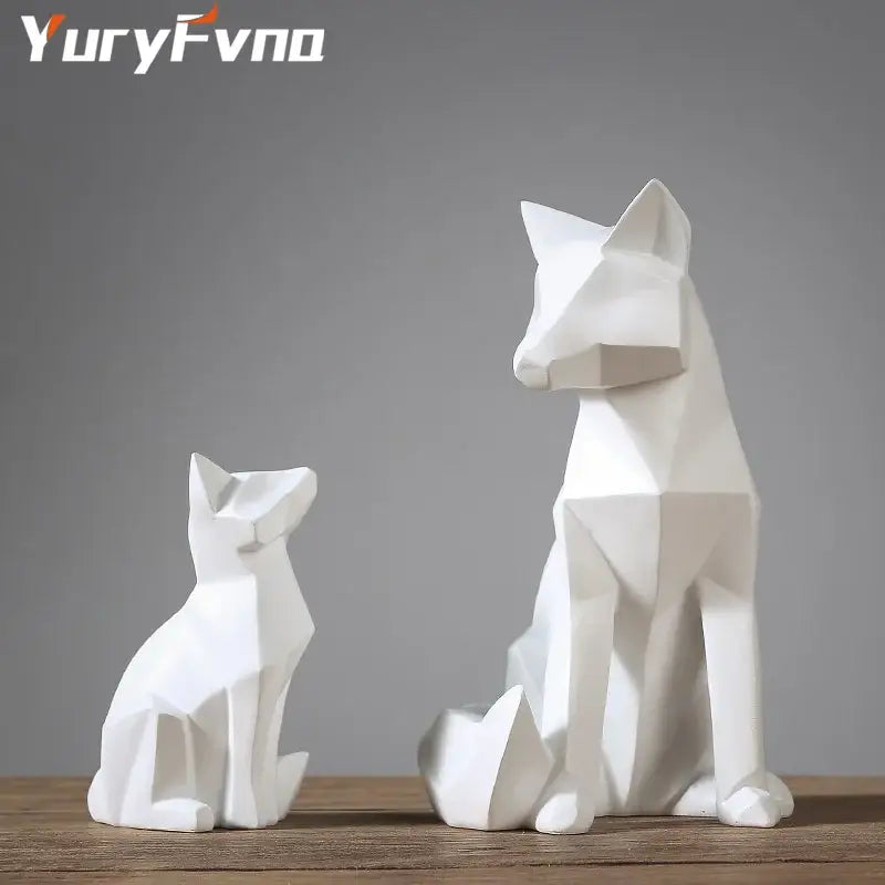 White Geometric Fox Resin Living Room Sculpture